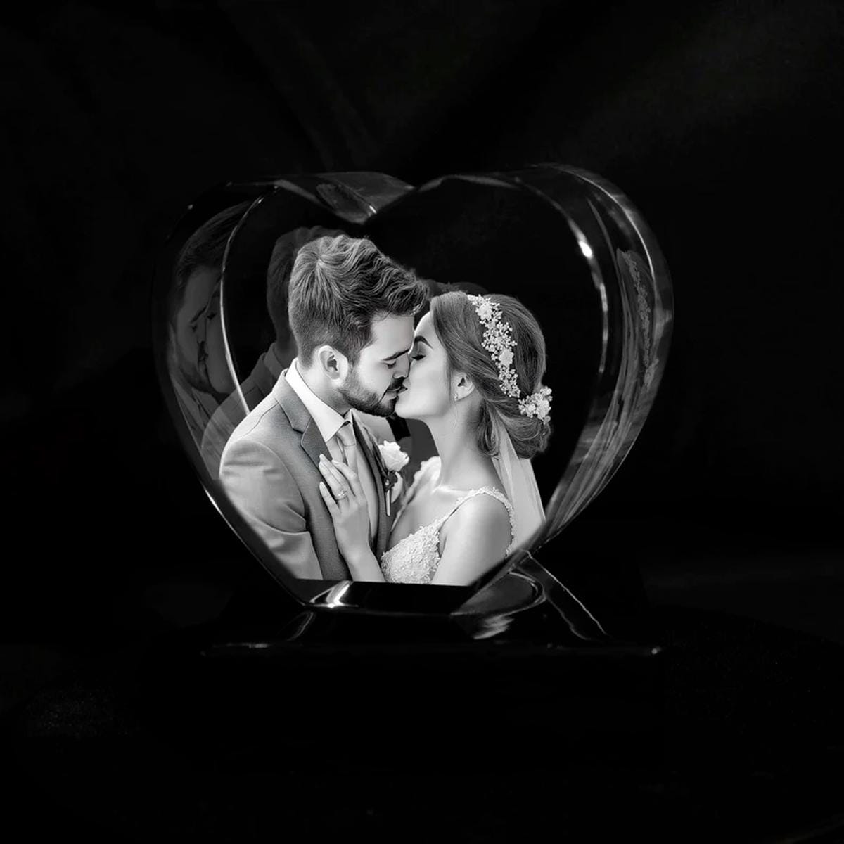 Personalized Crystal Heart Photo Night Light — First Mother's Day Keepsake, Laser Etched Portrait, New Mom Gift, Baby Memorial