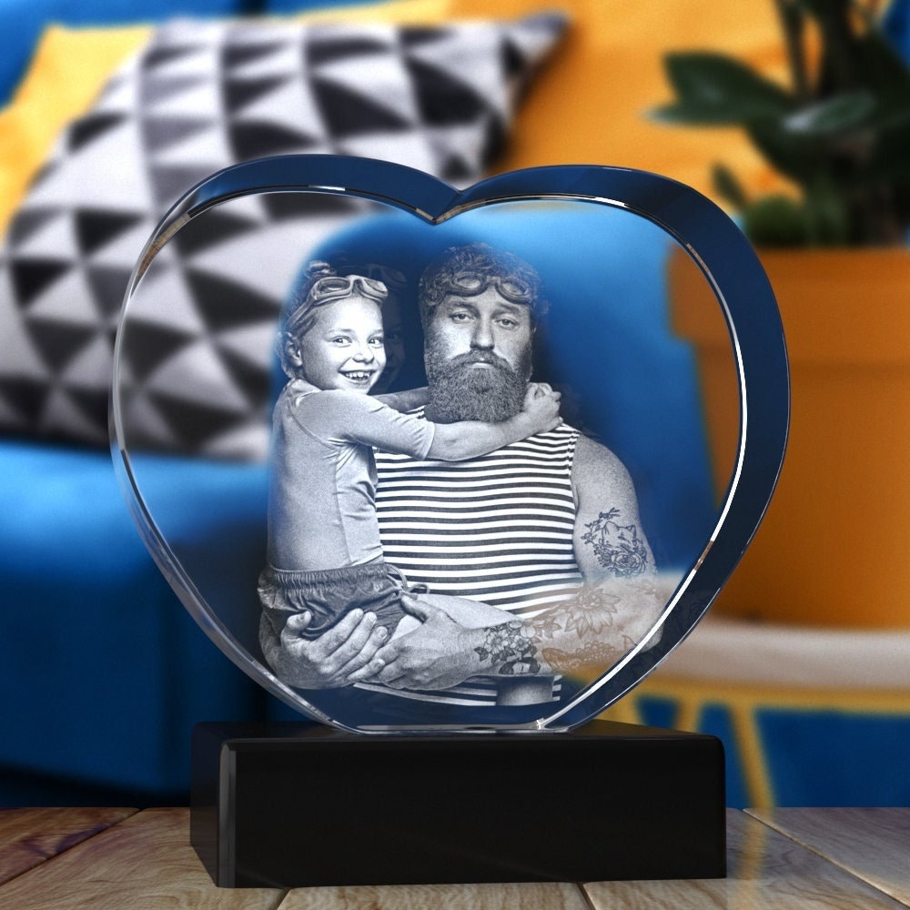 Personalized Gift for Grandma, Unique Mother's Day, Tabletop Decor Gift, Custom Laser Engraving | BridgensLaser 3D Photo Crystal Heart