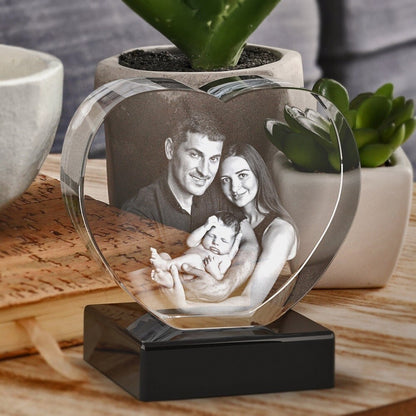 Personalized Gift for Grandma, Unique Mother's Day, Tabletop Decor Gift, Custom Laser Engraving | BridgensLaser 3D Photo Crystal Heart