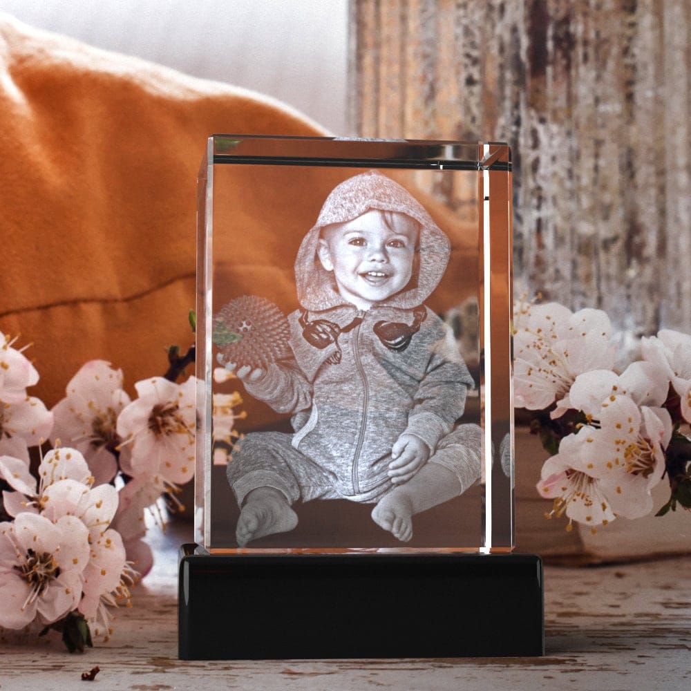 Custom Seasonal Decor Gift, Laser Etched Glass, Mother&#39;s Day Tabletop Decor, Pet Lovers Memorial Picture | BridgensLaser 3D Crystal Block