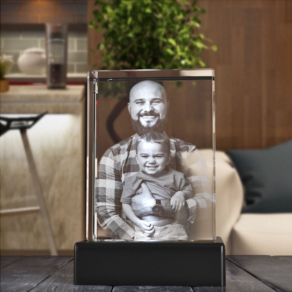 Custom Seasonal Decor Gift, Laser Etched Glass, Mother's Day Tabletop Decor, Pet Lovers Memorial Picture | BridgensLaser 3D Crystal Block