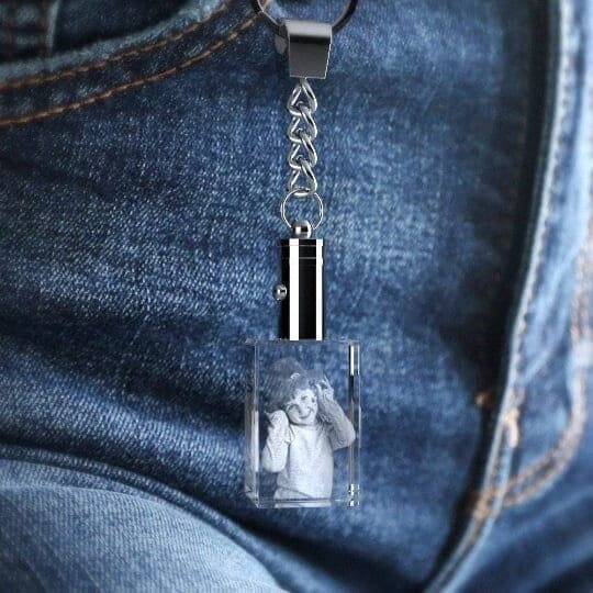 Custom Photo Crystal Keychain, Personalized Gift, Laser Etched Print, Best Friend, Pet Memorial, Luxurious Accessory, Stylish LED Picture