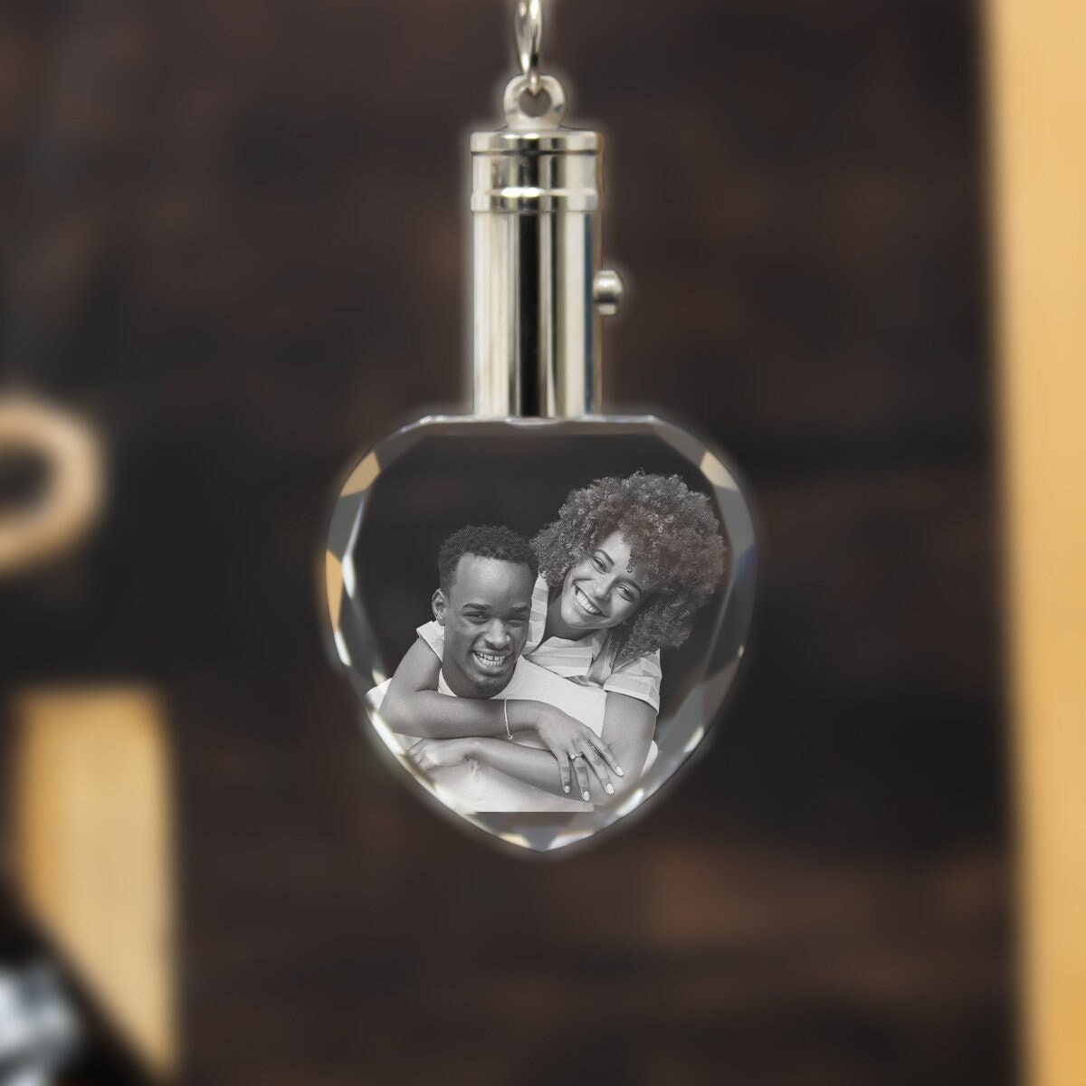 Custom Photo Keychain with LED Light, Personalized Gift, Gift for Her, Family Portrait, Laser Etched