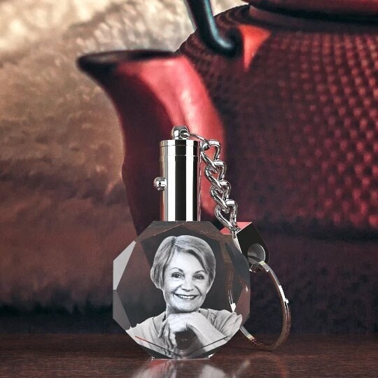 Custom Photo Crystal Keychain, Laser Etched Print, Personalized Sympathy Gift, Memorial Keepsake, LED Keychain, Gift for Mom