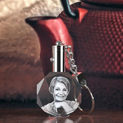Custom Photo Crystal Keychain, Laser Etched Print, Personalized Sympathy Gift, Memorial Keepsake, LED Keychain, Gift for Mom