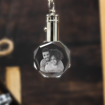 Custom Photo Crystal Keychain, Laser Etched Print, Personalized Sympathy Gift, Memorial Keepsake, LED Keychain, Gift for Mom, BridgensLaser