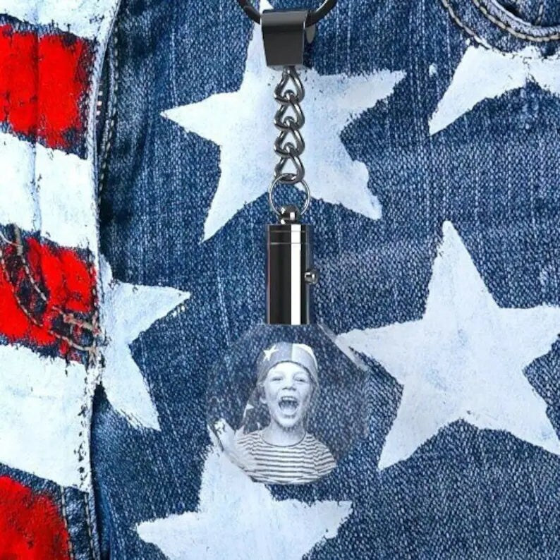 Custom Photo Crystal Keychain, Laser Etched Print, Personalized Sympathy Gift, Memorial Keepsake, LED Keychain, Gift for Mom, BridgensLaser