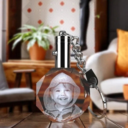 Custom Photo Crystal Keychain, Laser Etched Print, Personalized Sympathy Gift, Memorial Keepsake, LED Keychain, Gift for Mom, BridgensLaser