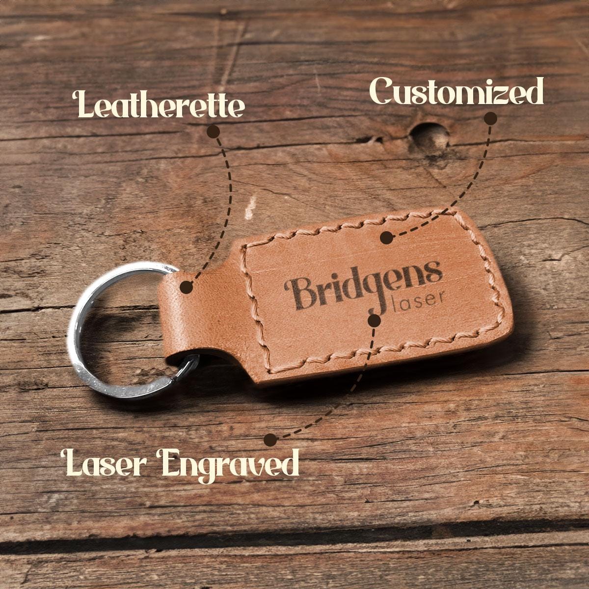 Custom Red Leather Keychain, Initials Engraving, Wedding Giveaway, Gift for Him, Gift for Her, Wedding favor| BridgensLaser Leather Keychain