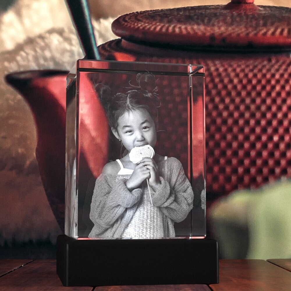Personalized Gift, Custom Laser Engraving, Mother's Day Special Gift, Pet Lovers Memorial Picture | BridgensLaser 3D Crystal Block
