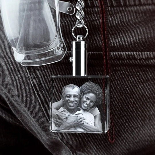 Photo Crystal Keychain, Personalized Gift, Family Portrait, Laser Etched Print, Luxurious Accessory, Stylish LED Picture