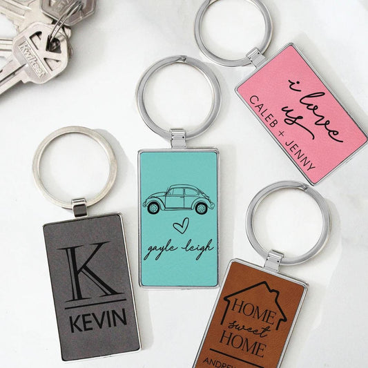 Personalized Leather Keychain — Custom Engraved Gift for Mom, Birthday Accessory, Modern Style Keyring