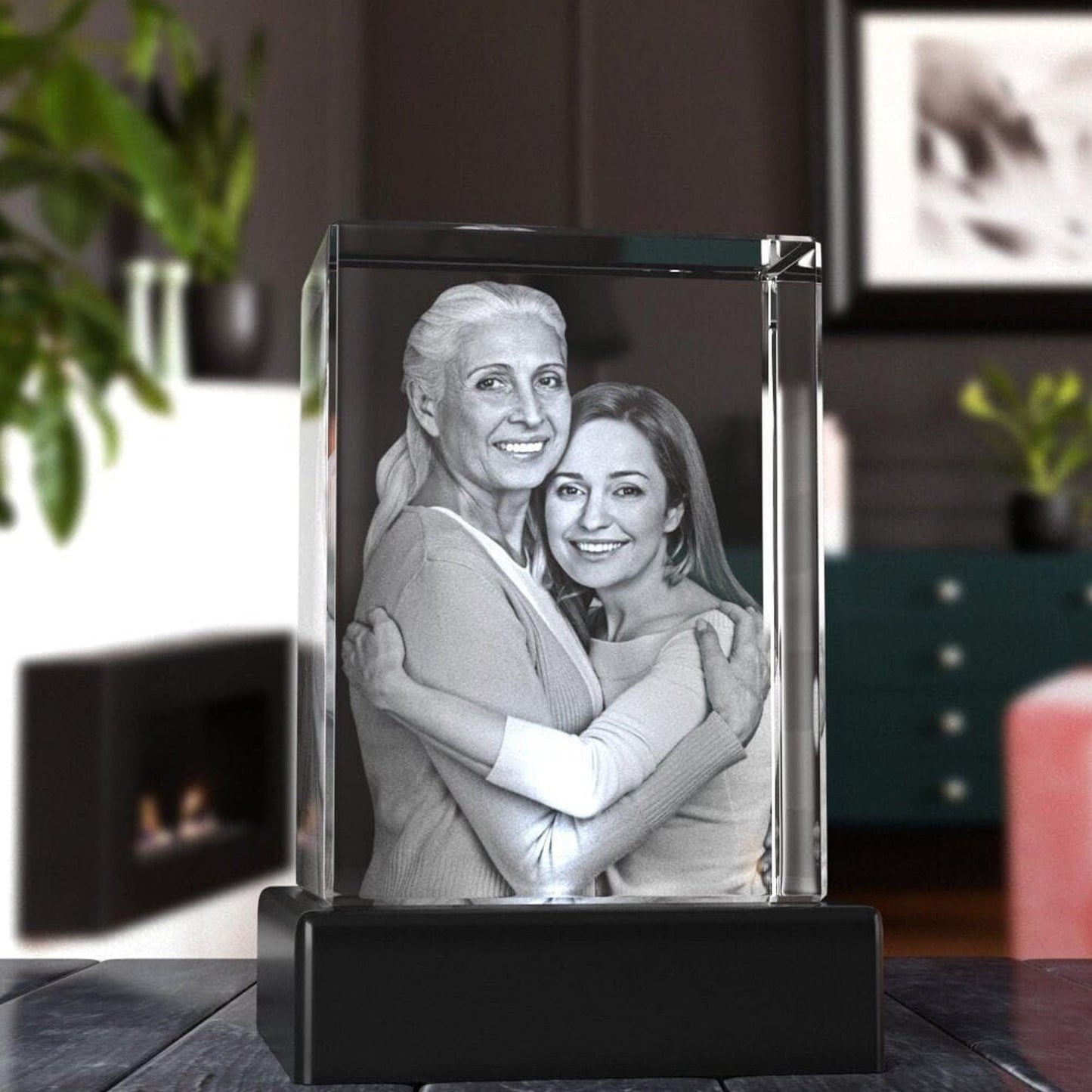 Custom Photo Glass Crystal Keepsake — Laser Etched Family Portrait Night Light, Anniversary Gift, Personalized Home Decor