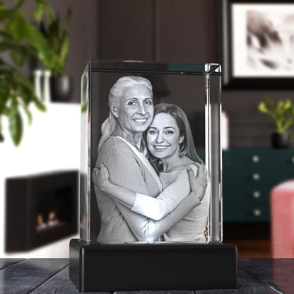 Custom Photo Glass Crystal Keepsake — Laser Etched Family Portrait Night Light, Anniversary Gift, Personalized Home Decor