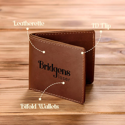 Personalized Leather Bifold Wallet, Custom Engraved Men's Gift
