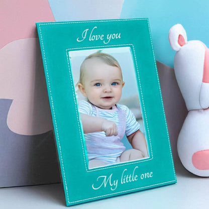 Engraved Teal Leather Frame, Mother's Day, Gender Reveal Party, Photo Frame, Gift for Son, Heartwarming Gift | BridgensLaser Leather Frame