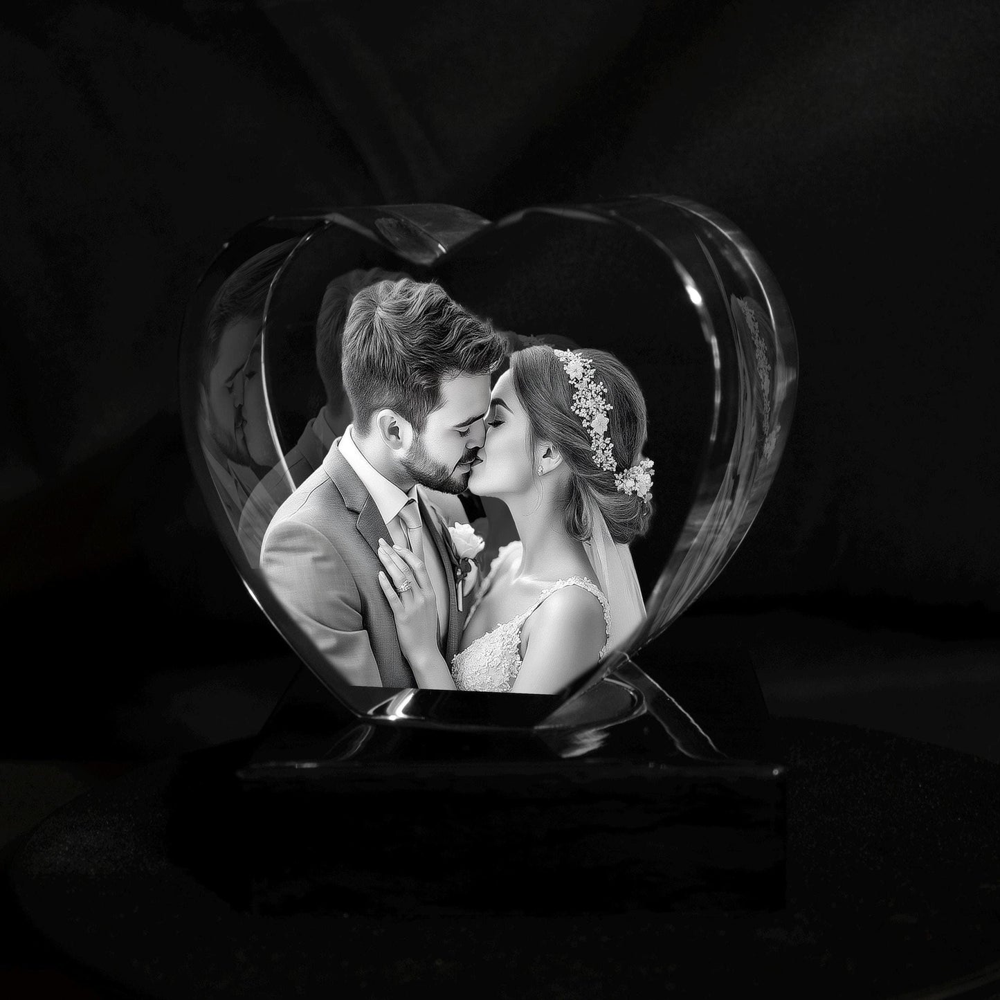 Custom Photo Crystal Heart — Laser Etched Anniversary Portrait Gift, Wedding Keepsake Night Light, Personalized Couple Gift