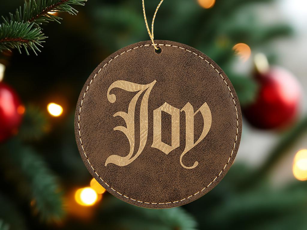 Personalized Blue Leather Ornament, Christmas Tree Decor, Corporate Gift Idea, Laser Engraving, Merry Xmas | BridgensLaser Leather Ornament