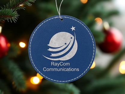 Personalized Blue Leather Ornament, Christmas Tree Decor, Corporate Gift Idea, Laser Engraving, Merry Xmas | BridgensLaser Leather Ornament
