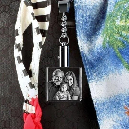 Personalized Photo Keychain, Custom Small Gift, Laser Etched Print, Best Friend, Stylish LED Picture | BridgensLaser Crystal Keychain Square
