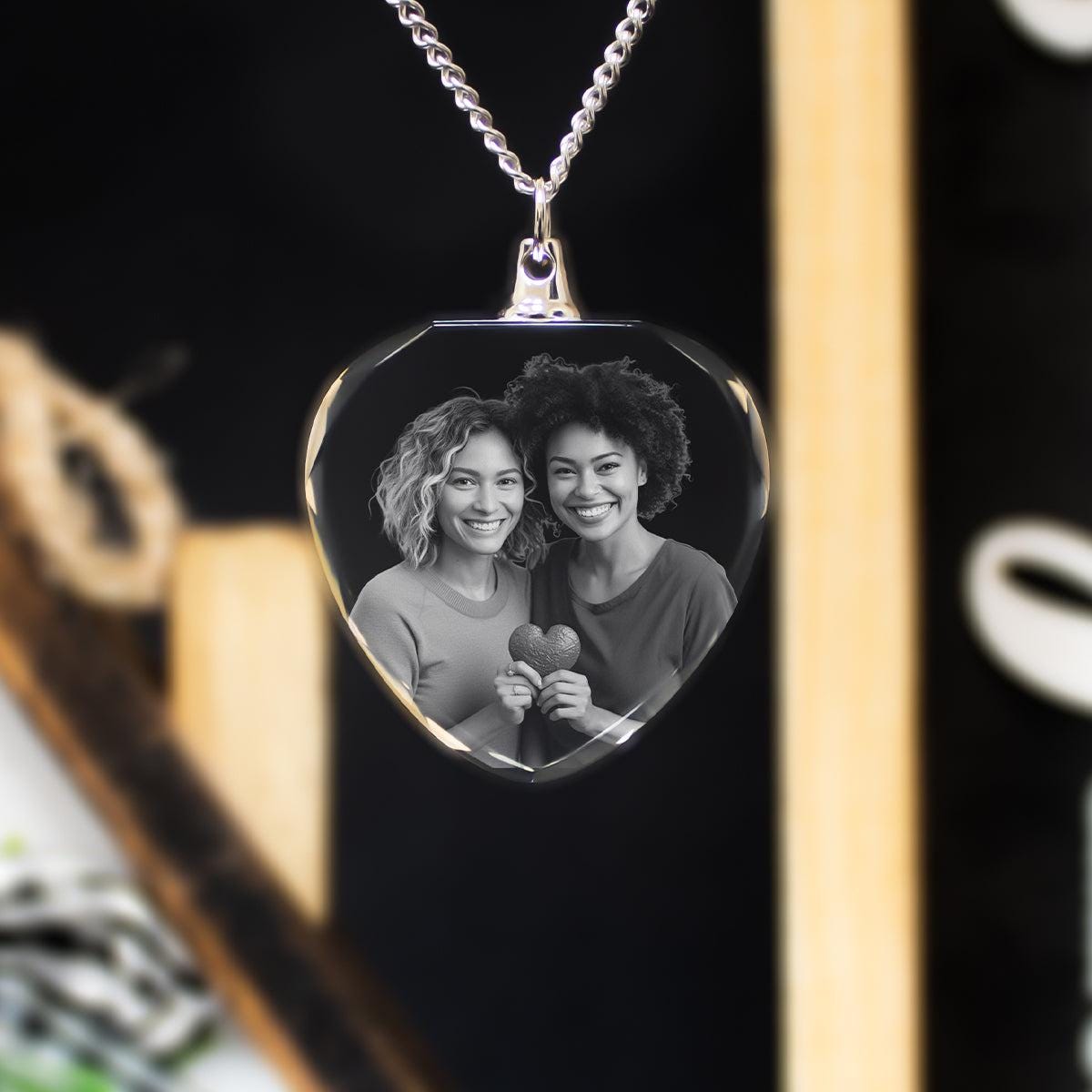 Personalized Photo Necklace, Custom Gift, Laser Etched Memorial, Pet Lover Gift, Birthday, Gift for New Mom | BridgensLaser Crystal Necklace
