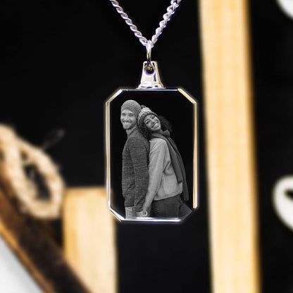 Personalized Photo Necklace, Custom Gift, Laser Etched Memorial, Pet Lover Gift, Birthday, Gift for New Mom | BridgensLaser Crystal Necklace
