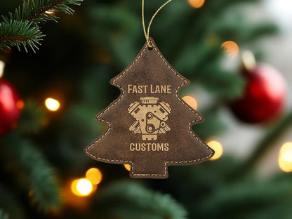 Custom Leather Ornament, Christmas Decor, Personalized Leather Gift, Initials Engraving, 3rd Anniversary | BridgensLaser Leather Ornament