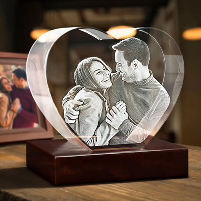 Personalized Wedding Crystal Portrait — Laser Etched Couple Anniversary Gift, Engagement Keepsake Night Light, Bridal Shower