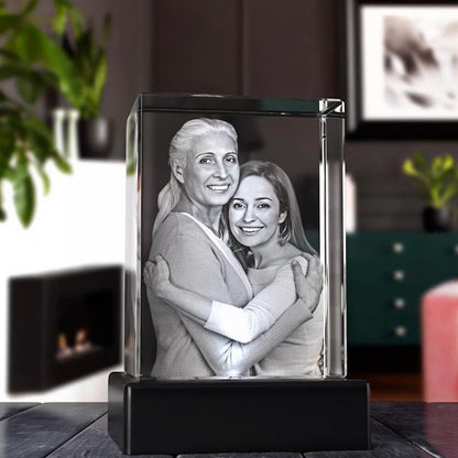 In Loving Memory Crystal Portrait — Sympathy Gift, Memorial Keepsake for Loss of Loved One, Laser Etched Photo Tribute Night Light