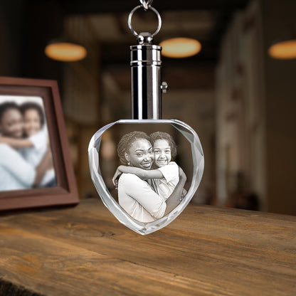 Custom Photo Crystal LED Heart Keychain – Laser Etched Personalized Keepsake Gift