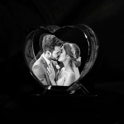 Personalized Crystal Heart Photo Night Light — First Mother's Day Keepsake, Laser Etched Portrait, New Mom Gift, Baby Memorial