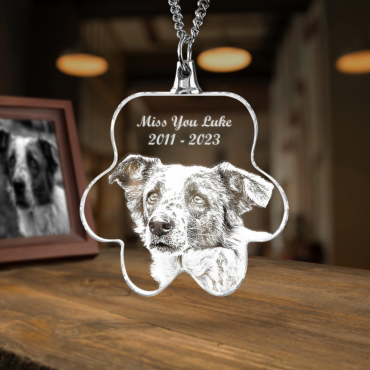 Personalized Pet Photo Crystal Necklace – Laser Etched Cat Dog Memorial Pendant