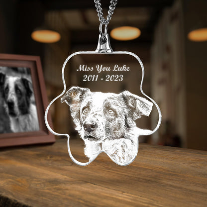 Personalized Pet Photo Crystal Necklace – Laser Etched Cat Dog Memorial Pendant