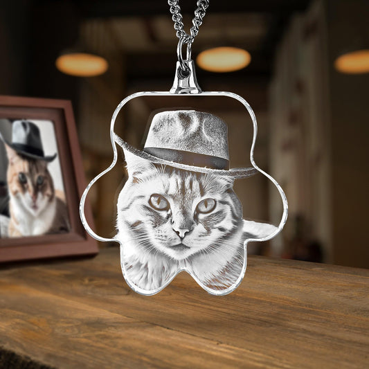 Personalized Pet Photo Crystal Necklace – Laser Etched Cat Dog Memorial Pendant