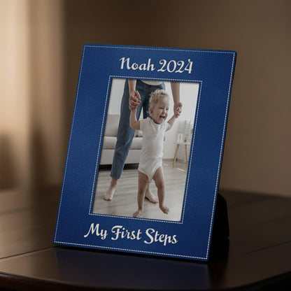 Personalized Leather Photo Frame, Engraved Newborn Keepsake