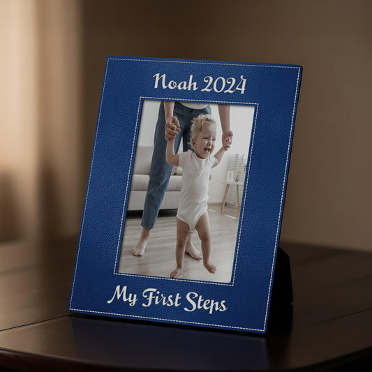 Personalized Leather Photo Frame, Engraved Newborn Keepsake