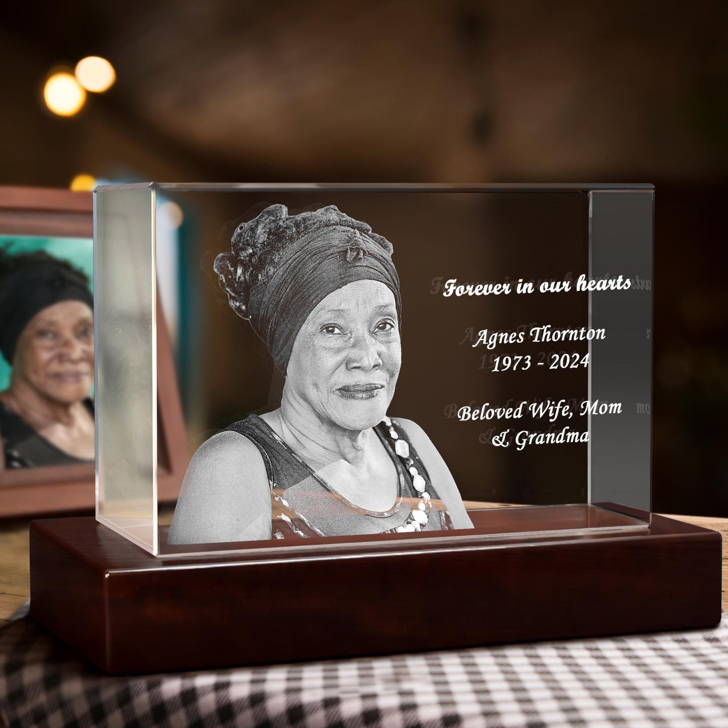 In Loving Memory Crystal Portrait — Sympathy Gift, Memorial Keepsake for Loss of Loved One, Laser Etched Photo Tribute Night Light