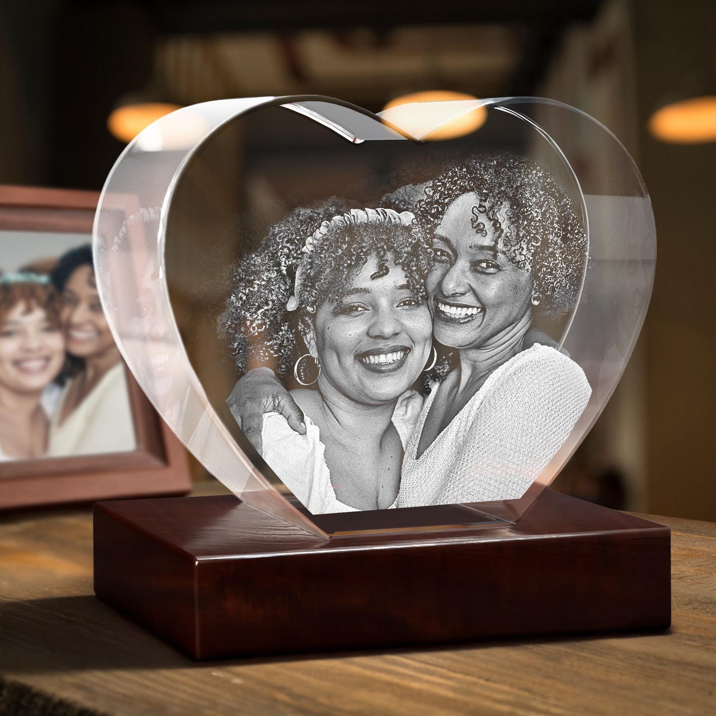 Personalized Crystal Photo Keepsake — Laser Etched Portrait Gift for Mom, Mother's Day Night Light, Birthday Gift for Grandma