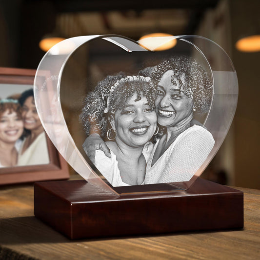 Personalized Crystal Photo Keepsake — Laser Etched Portrait Gift for Mom, Mother's Day Night Light, Birthday Gift for Grandma