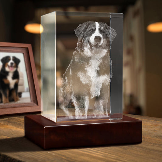 Personalized Dog Portrait Crystal Keepsake — Laser Etched Pet Photo Night Light, Pet Memorial Gift, Cat Lover, Sympathy Loss