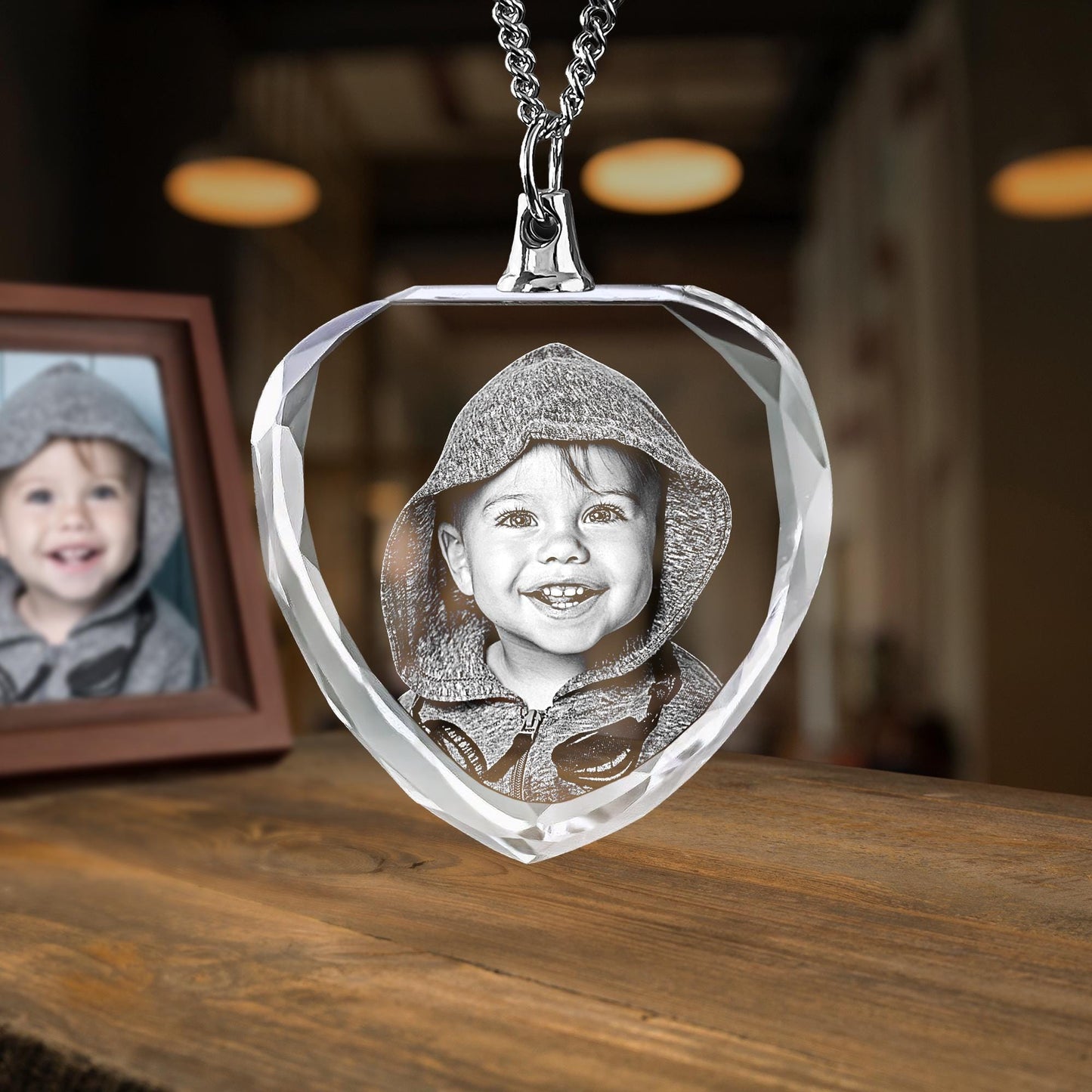Personalized Picture Necklace, Birthday Gift for Her, Laser Etched, Custom Couple Gift, Anniversary Gift | BridgensLaser Crystal Necklace