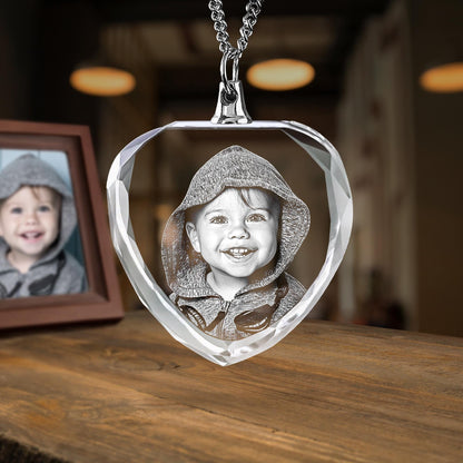 Personalized Picture Necklace, Birthday Gift for Her, Laser Etched, Custom Couple Gift, Anniversary Gift | BridgensLaser Crystal Necklace