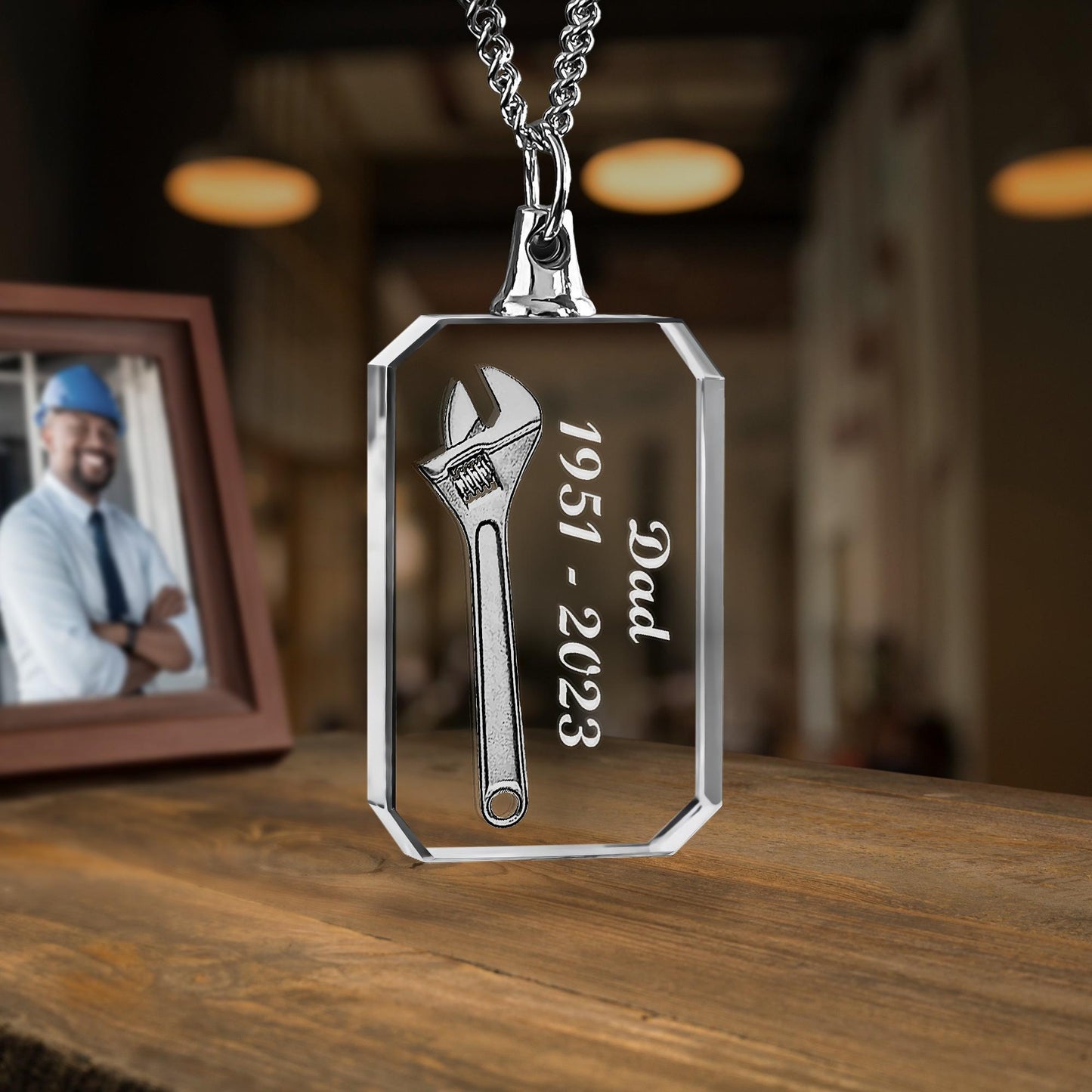 Personalized Picture Necklace, Birthday Gift for Her, Laser Etched, Custom Couple Gift, Anniversary Gift | BridgensLaser Crystal Necklace