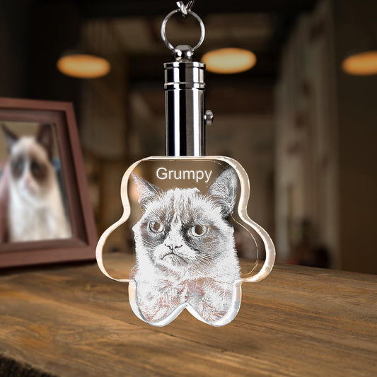 Custom Crystal Keychain, Laser Engraved Pet Photo Memorial, Pet Loss Sympathy Gift