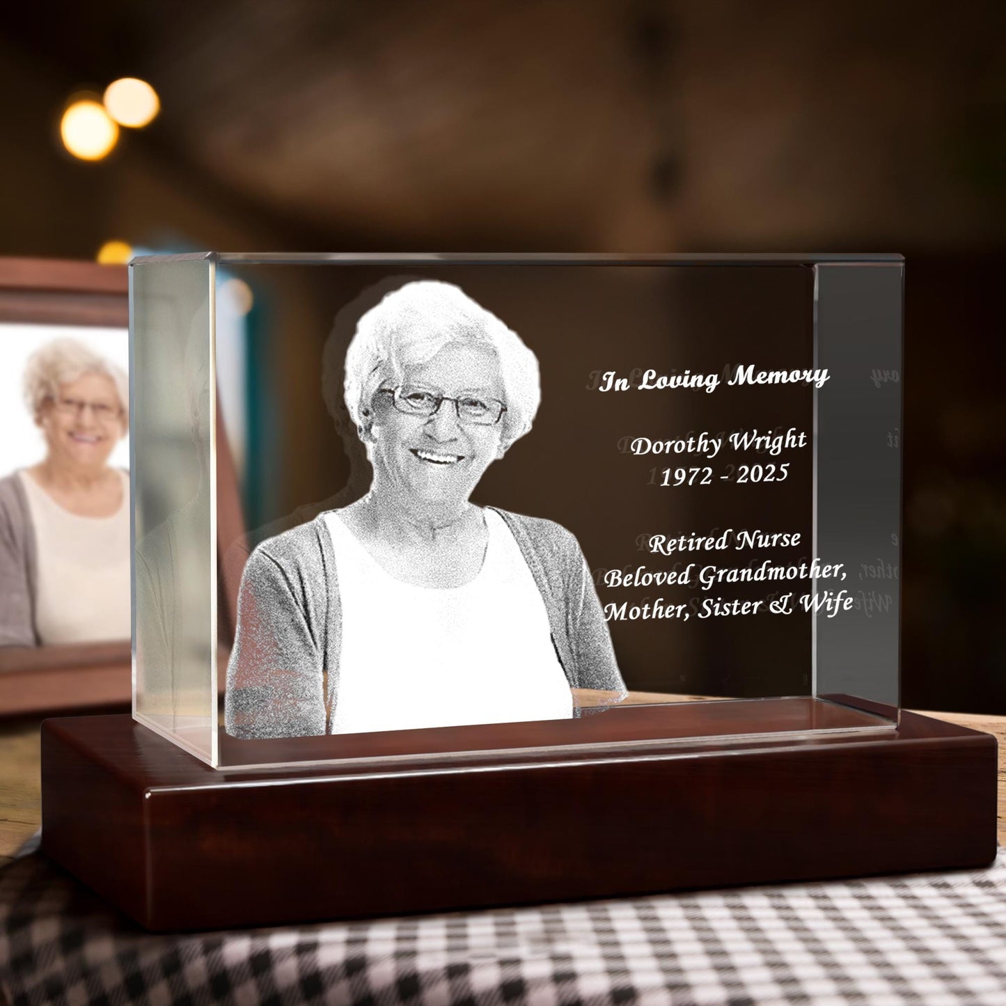 Laser Etched Crystal Photo Memorial — In Loving Memory Keepsake, Sympathy Grief Gift, Bereavement Night Light, Loss of Loved One