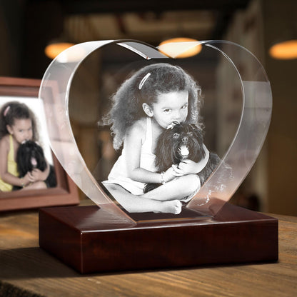 Personalized Pet Photo Crystal Heart, Laser Etched Portrait Jewelry, Daughter Gift