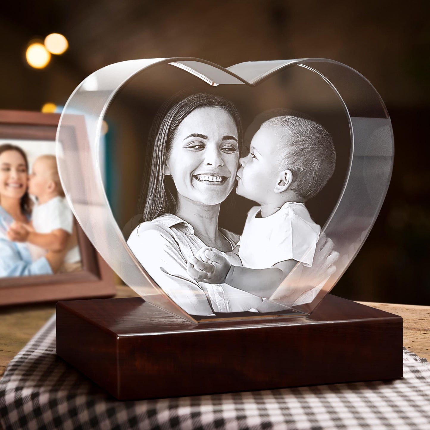 Personalized Crystal Heart Photo Keepsake, Laser Etched Anniversary Wedding Gift