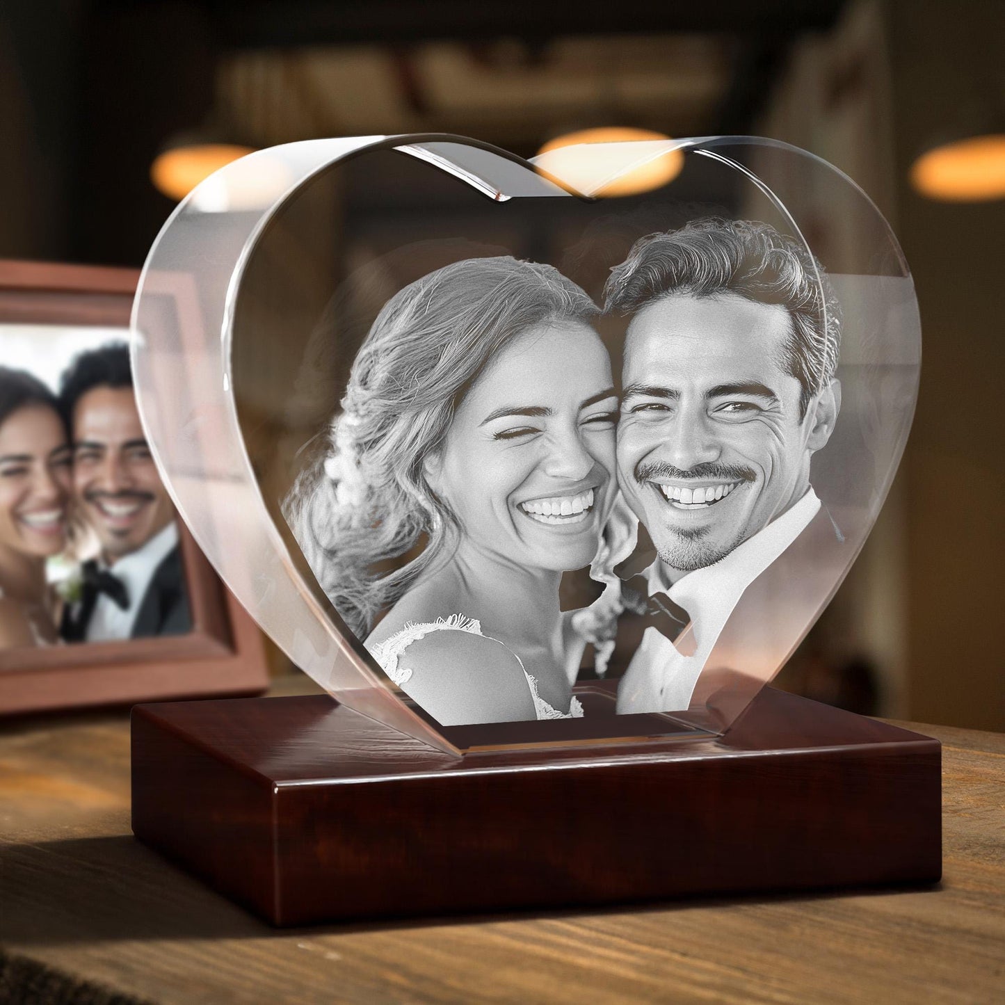Personalized Wedding Crystal Portrait — Laser Etched Couple Anniversary Gift, Engagement Keepsake Night Light, Bridal Shower