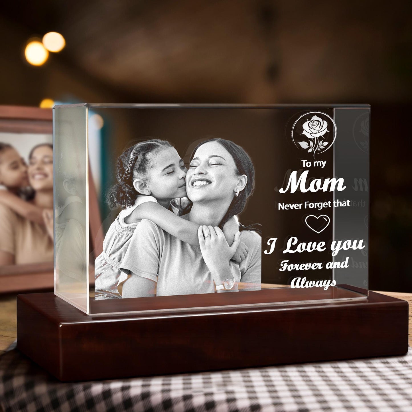 Personalized Crystal Night Light — Laser Etched Portrait Keepsake for Mom, Birthday Gift for Her, Valentine's Day, Home Decor
