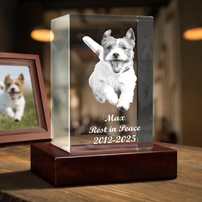 Custom Pet Memorial Crystal, Laser Etched Photo Night Light, Pet Loss Sympathy Gift